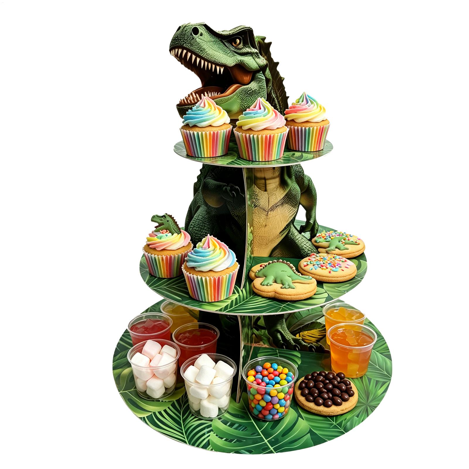 Cupcake Stand Tier - ชั้นวางคัพเค้ก 3 ชั้น รูปทรงไดโนเสาร์ ถาดโชว์ขนม ชั้นวางของตกแต่งงานปาร์ตี้