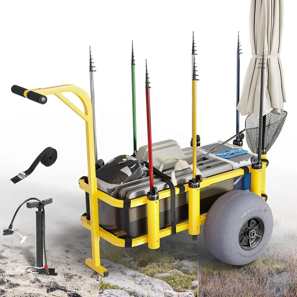 Balloon Pump Hand - รถเข็นชายหาดพร้อมล้อบอลลูน 13 ล้อ, เหมาะสำหรับทราย, รับน้ำหนักได้ 300