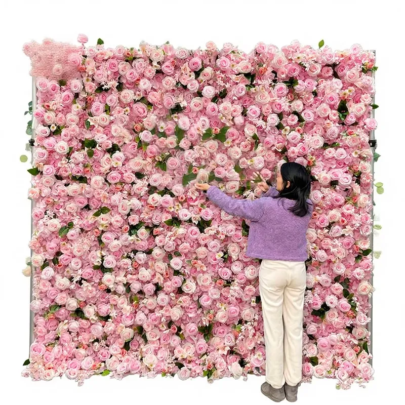 Flower Wall Panel - ซันเวดดิ้ง ผนังดอกไม้ประดิษฐ์จากผ้าไหม ฉากหลังงานแต่งงานแบบกำหนดเอง แผงดอกกุหลาบ 3 มิติ