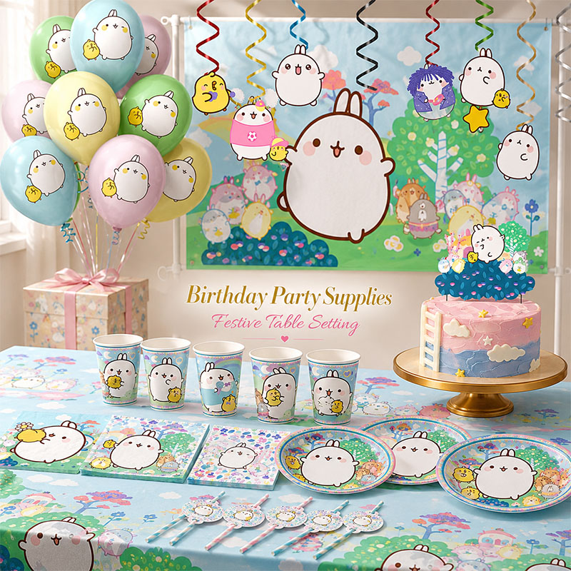 Paper Straw Color - อุปกรณ์จัดงานปาร์ตี้ธีมการ์ตูนมอลัง จาน แก้ว หลอด ลูกโป่ง ธงตกแต่งเค้ก