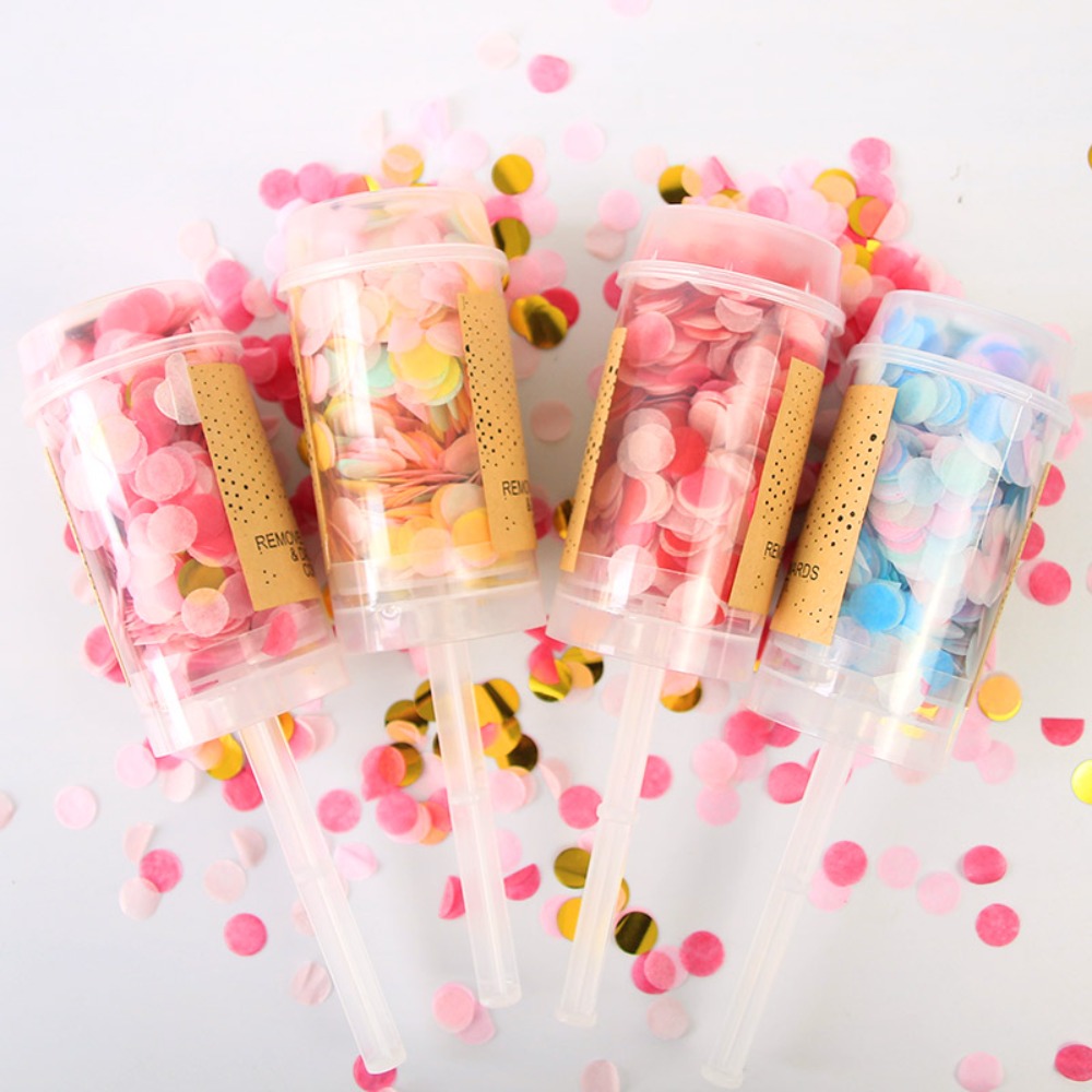 Confetti Cannon Tube - ลูกปาแบบดันทรงทรงกลม1ชิ้นป๊อปเปอร์แบบกดสำหรับงานปาร์ตี้ระเบิดอุปกรณ์สำหรับงานเลี้ยงวันเกิดของเจ้าสาว