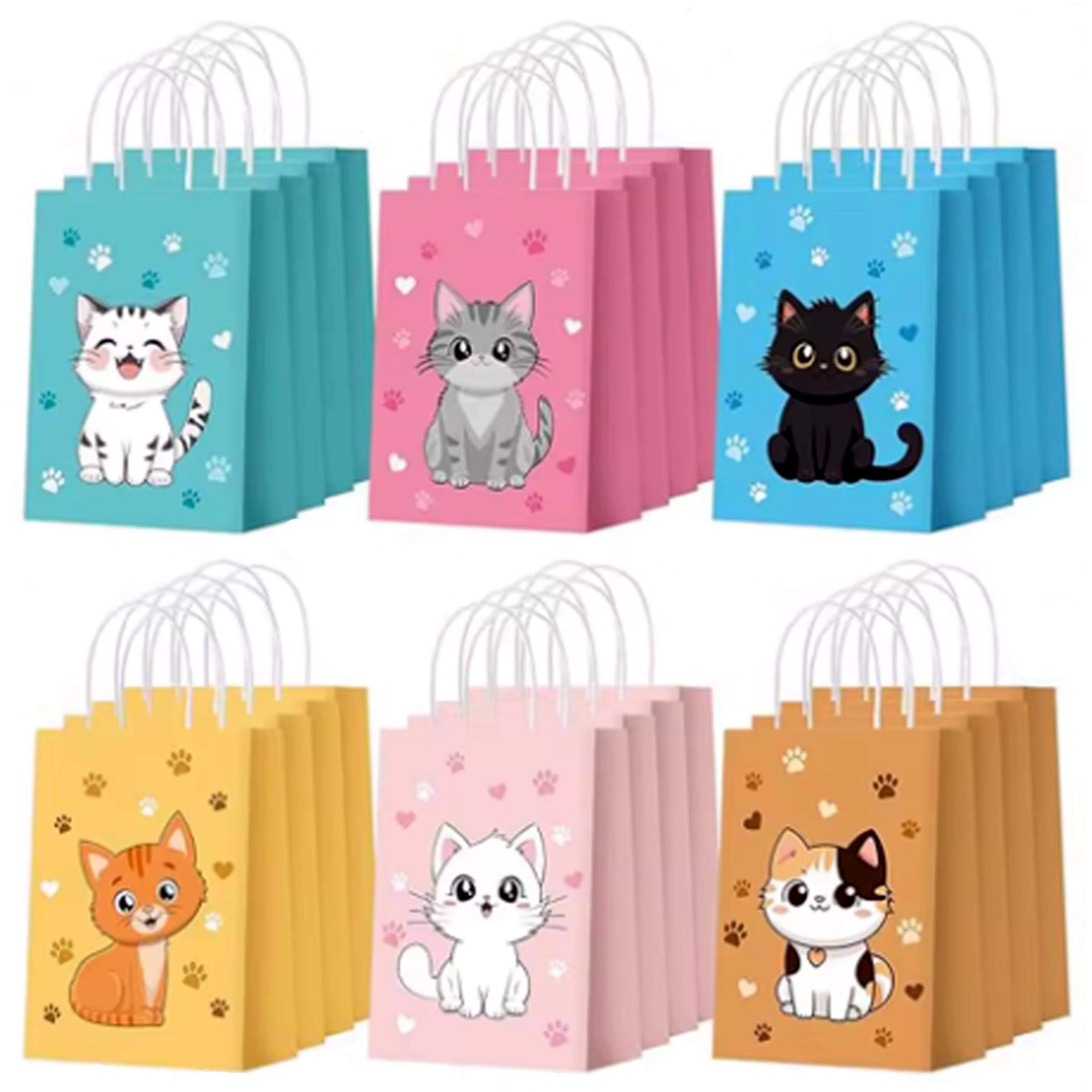 Event Party Shop - ถุงกระดาษลายการ์ตูนแมวหลากสี 6-48 ชิ้น ถุงของขวัญธีมแมวสำหรับงานปาร์ตี้ ถุงของขวัญสำหรับงานวันเกิด