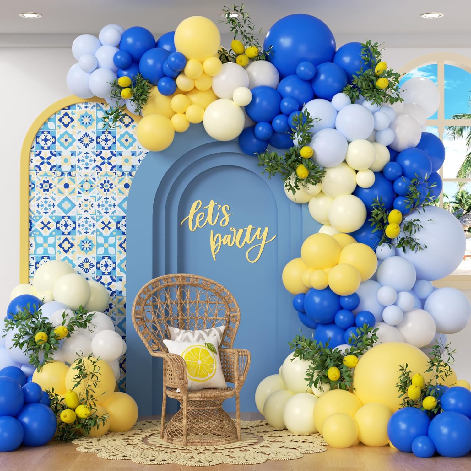 Balloon Arch Kit - ชุดอุปกรณ์ตกแต่งซุ้มลูกโป่งสีฟ้าและสีเหลือง 116 ชิ้น สีพาสเทลเหลือง สีฟ้าอ่อน สีขาว