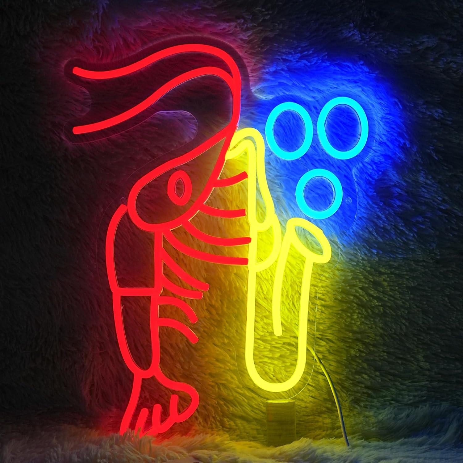 Neon Sign Party - ป้ายไฟนีออนรูปกุ้งก้ามกราม แซกโซโฟน ดนตรีแจ๊ส วินเทจ ไฟ LED